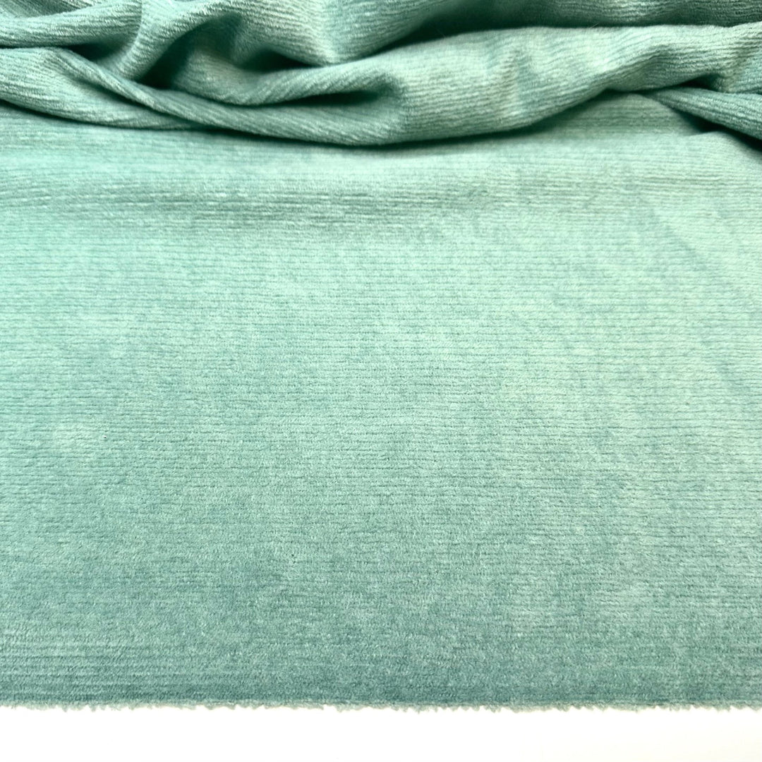 Ghouls Just Want To Have Fun - Corduroy Poly Woven - Light Green/Blue - 1.6M Bundle - True Deadstock fabric Fabric by private - Sustainable Textile | FABCYCLE