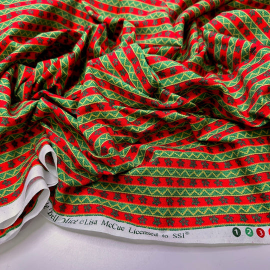 Gift Wrap - Cotton Woven - Red/Green Stripes - 1.55M Bundle - True Deadstock fabric Fabric by private - Sustainable Textile | FABCYCLE