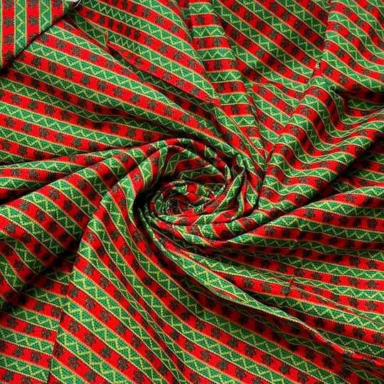 Gift Wrap - Cotton Woven - Red/Green Stripes - 1.55M Bundle - True Deadstock fabric Fabric by private - Sustainable Textile | FABCYCLE