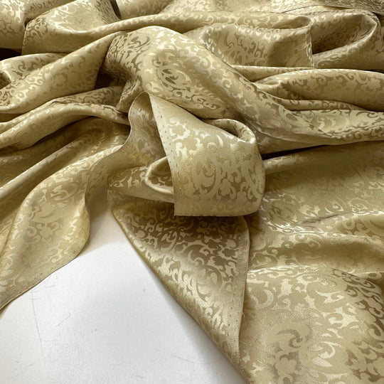 Gilded Gate - Brocade Satin Polyester Blend Woven - Light Gold Brocade - 3.15M Bundle - True Deadstock fabric Fabric by private - Sustainable Textile | FABCYCLE