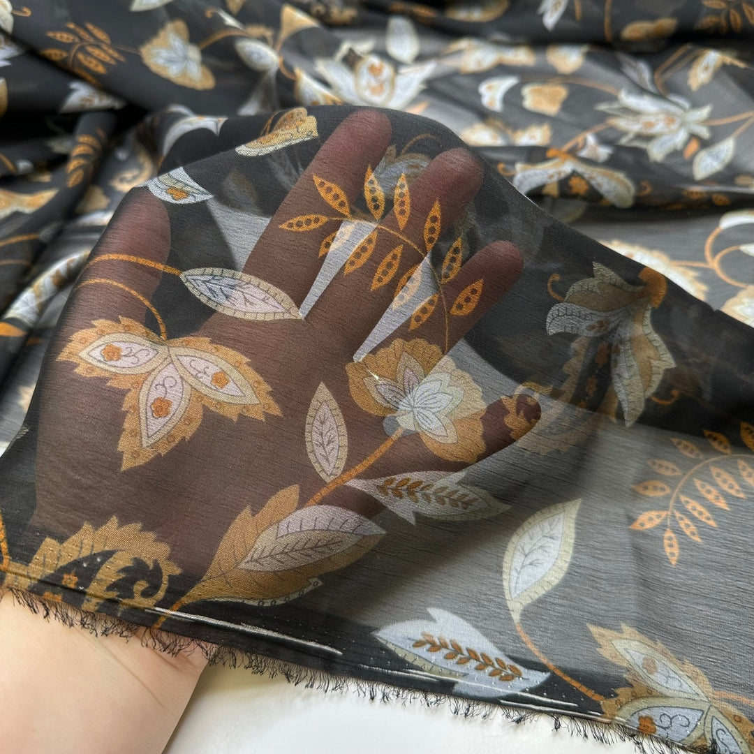 Ginger Beer - Chiffon Poly Woven - Black Multi Paisley Floral - 2M Bundle - True Deadstock fabric Fabric by private - Sustainable Textile | FABCYCLE