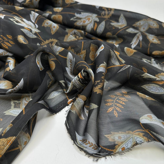 Ginger Beer - Chiffon Poly Woven - Black Multi Paisley Floral - 2M Bundle - True Deadstock fabric Fabric by private - Sustainable Textile | FABCYCLE