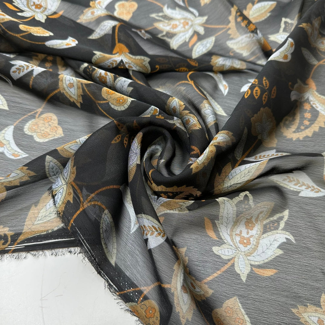 Ginger Beer - Chiffon Poly Woven - Black Multi Paisley Floral - 2M Bundle - True Deadstock fabric Fabric by private - Sustainable Textile | FABCYCLE