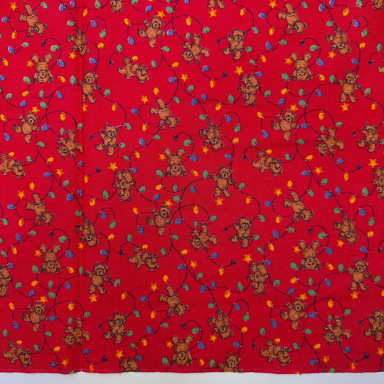Gingerbread House - Vintage Cotton Woven - Red Multi Teddy Bears And Lights - 1.5M Bundle - True Deadstock fabric Fabric by private - Sustainable Textile | FABCYCLE