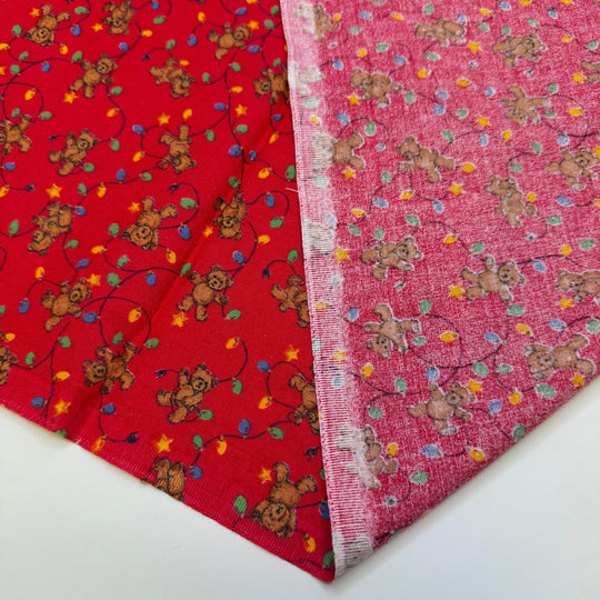 Gingerbread House - Vintage Cotton Woven - Red Multi Teddy Bears And Lights - 1.5M Bundle - True Deadstock fabric Fabric by private - Sustainable Textile | FABCYCLE
