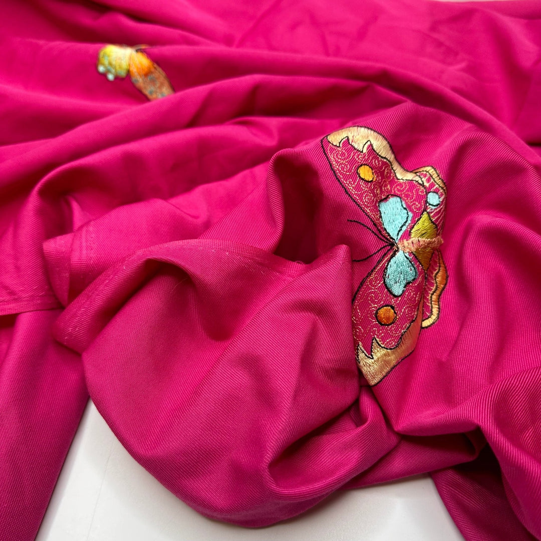 Give Me Butterflies - Embroidered Cotton/Poly Woven - Pink Multi Butterflies - 1.4M Bundle - True Deadstock fabric Fabric by private - Sustainable Textile | FABCYCLE