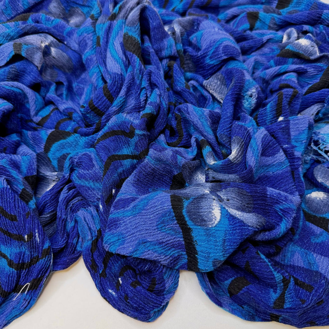 Glacier Striations - Crinkle Cotton Woven - Dark Blue Abstract - 1.35M Bundle - True Deadstock fabric Fabric by private - Sustainable Textile | FABCYCLE