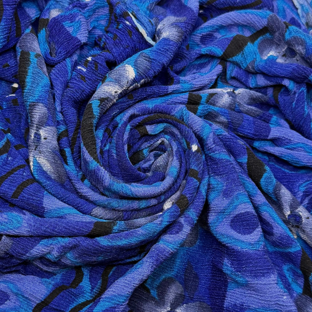 Glacier Striations - Crinkle Cotton Woven - Dark Blue Abstract - 1.35M Bundle - True Deadstock fabric Fabric by private - Sustainable Textile | FABCYCLE
