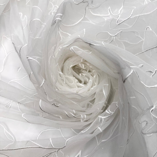 Gliding Across The Dance Floor - Embroidered Tulle Polyester Blend Knit - White Floral - 1M Bundle - True Deadstock fabric Fabric by private - Sustainable Textile | FABCYCLE