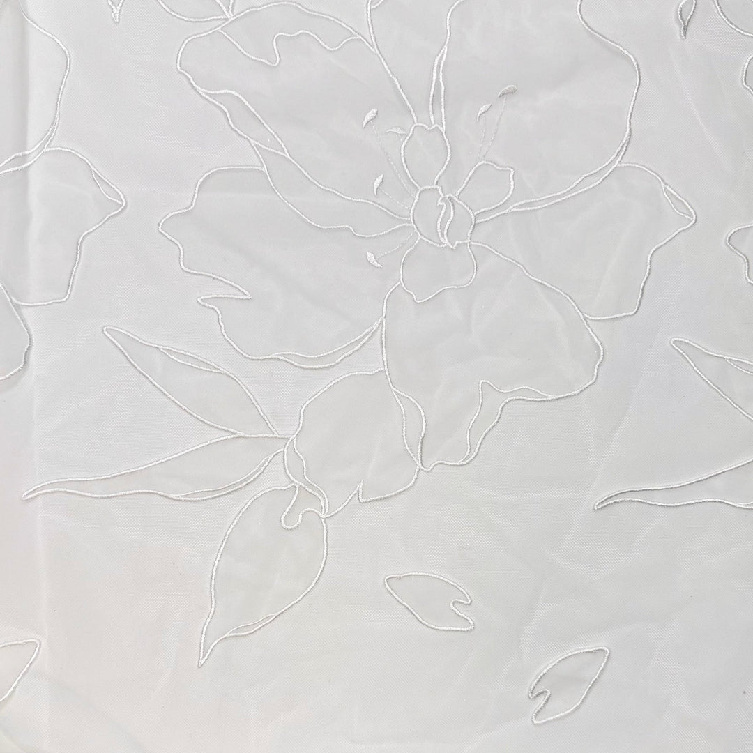 Gliding Across The Dance Floor - Embroidered Tulle Polyester Blend Knit - White Floral - 1M Bundle - True Deadstock fabric Fabric by private - Sustainable Textile | FABCYCLE