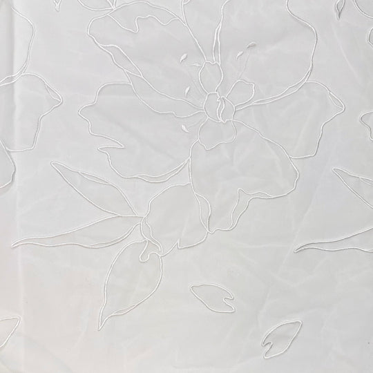 Gliding Across The Dance Floor - Embroidered Tulle Polyester Blend Knit - White Floral - 1M Bundle - True Deadstock fabric Fabric by private - Sustainable Textile | FABCYCLE