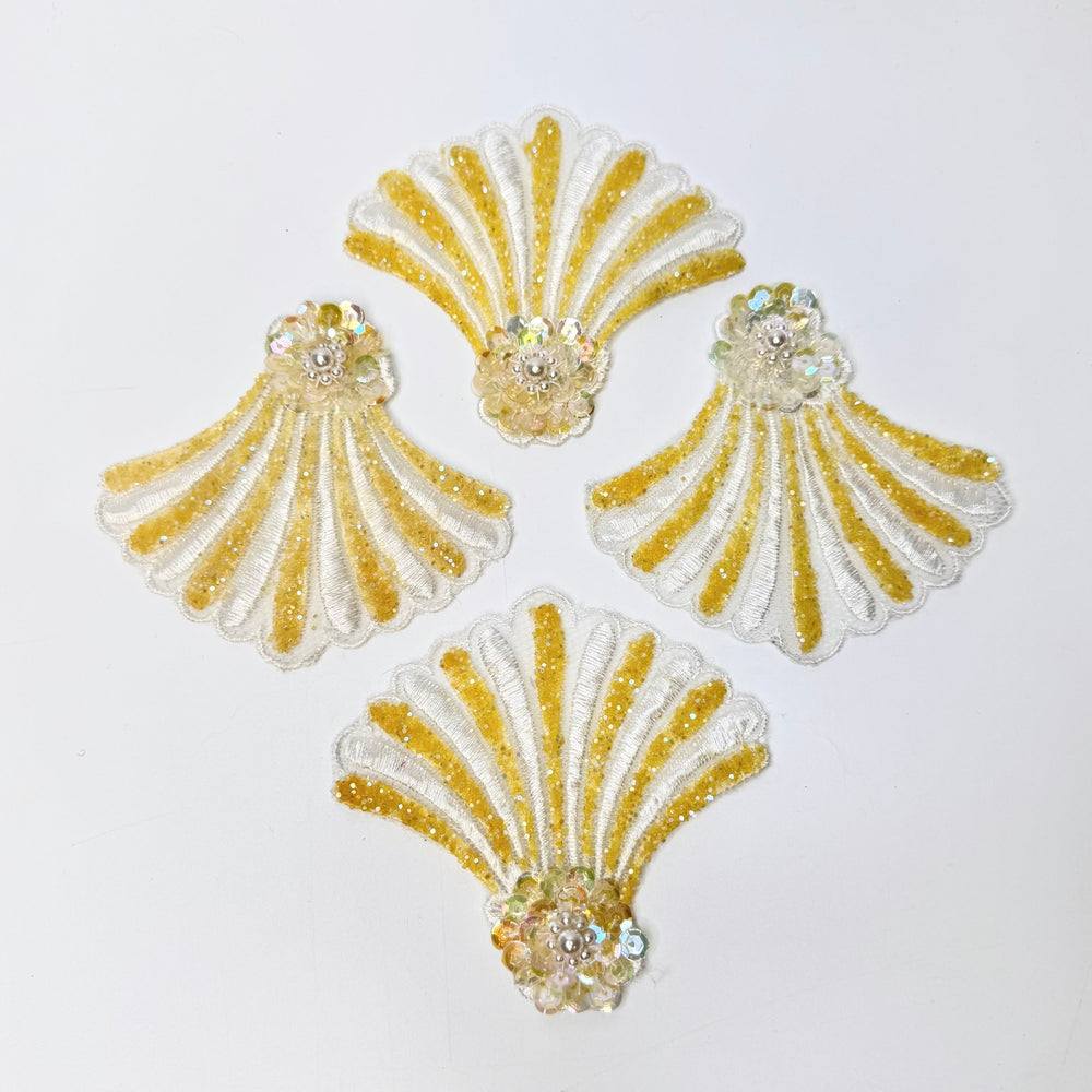 Glitter And Sequins Applique - White/Yellow - 4 Pack - True Deadstock supplies Fabric by private - Sustainable Textile | FABCYCLE