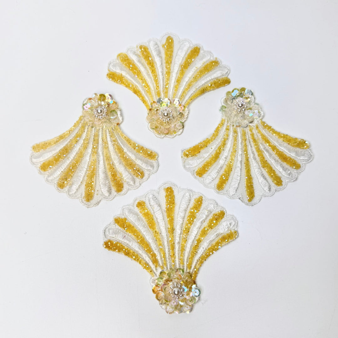 Glitter And Sequins Applique - White/Yellow - 4 Pack - True Deadstock supplies Fabric by private - Sustainable Textile | FABCYCLE