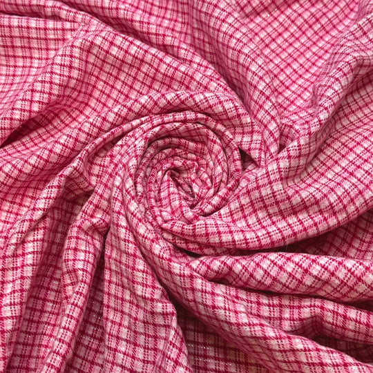 Glittering Gemstones - Metallic Flanel Cotton Blend Woven - Pink/White Plaid - 1M Bundle - True Deadstock fabric Fabric by private - Sustainable Textile | FABCYCLE