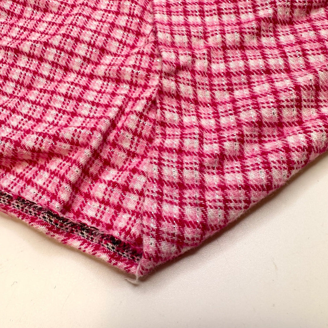 Glittering Gemstones - Metallic Flanel Cotton Blend Woven - Pink/White Plaid - 1M Bundle - True Deadstock fabric Fabric by private - Sustainable Textile | FABCYCLE