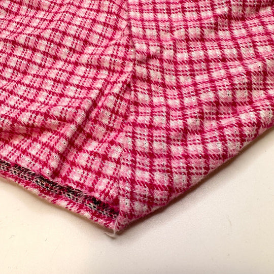 Glittering Gemstones - Metallic Flanel Cotton Blend Woven - Pink/White Plaid - 1M Bundle - True Deadstock fabric Fabric by private - Sustainable Textile | FABCYCLE