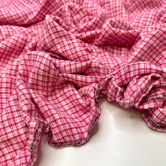 Glittering Gemstones - Metallic Flanel Cotton Blend Woven - Pink/White Plaid - 1M Bundle - True Deadstock fabric Fabric by private - Sustainable Textile | FABCYCLE