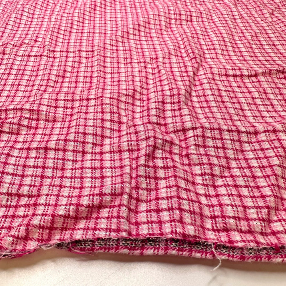 Glittering Gemstones - Metallic Flanel Cotton Blend Woven - Pink/White Plaid - 1M Bundle - True Deadstock fabric Fabric by private - Sustainable Textile | FABCYCLE