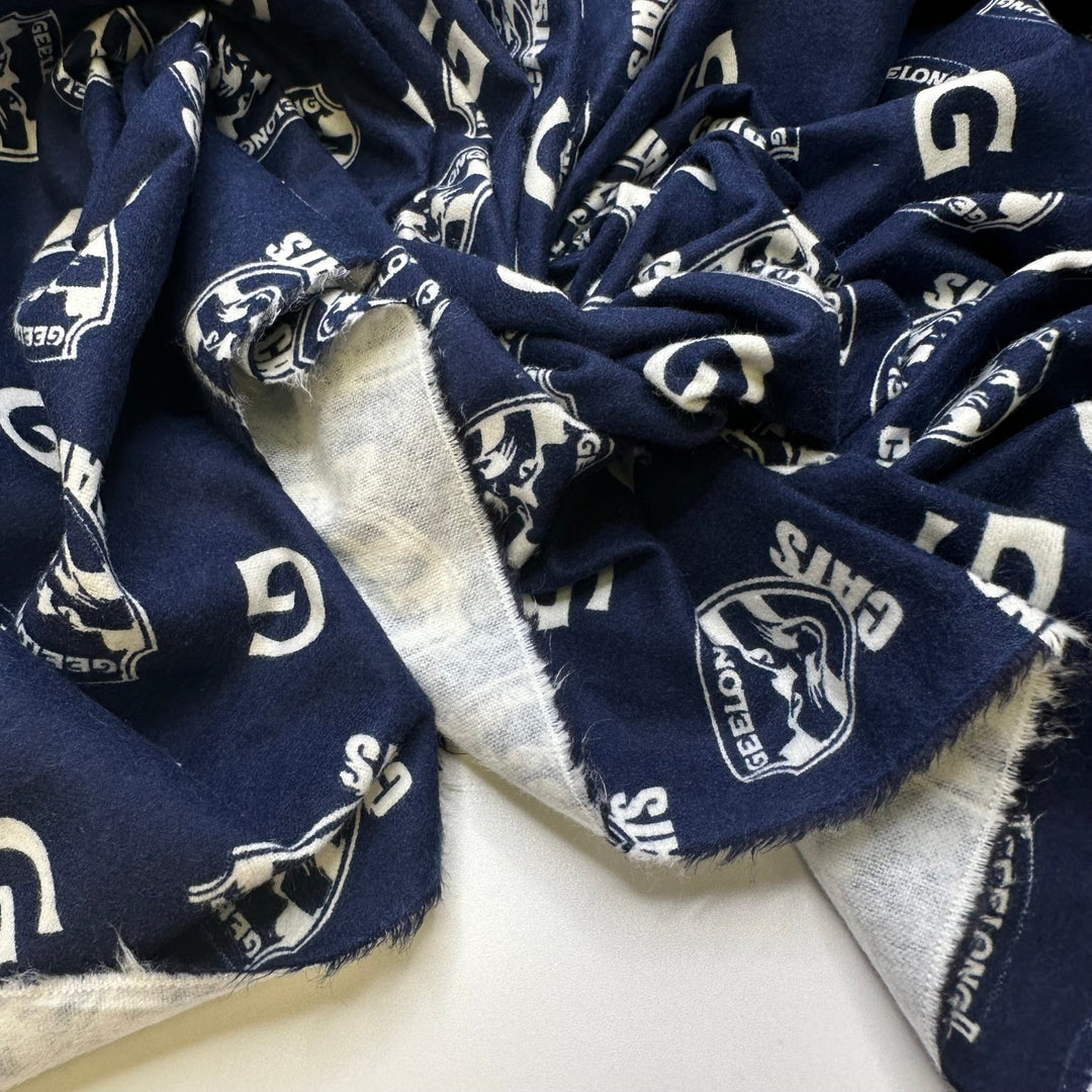 Go Cats - Flanel Cotton Woven - Navy/White Sports Team Motif - 2M Bundle - True Deadstock fabric Fabric by private - Sustainable Textile | FABCYCLE