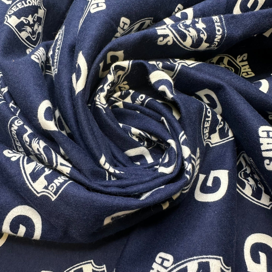 Go Cats - Flanel Cotton Woven - Navy/White Sports Team Motif - 2M Bundle - True Deadstock fabric Fabric by private - Sustainable Textile | FABCYCLE