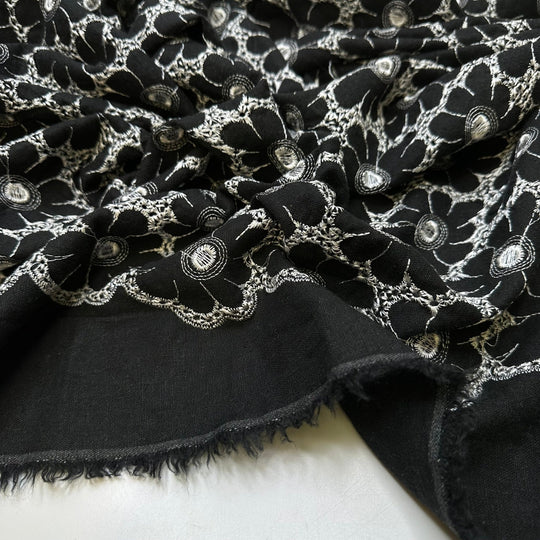 Go Get The Flower Girl - Embroidered Cotton Woven - Black/White Floral - 1.05M Bundle - True Deadstock fabric Fabric by private - Sustainable Textile | FABCYCLE