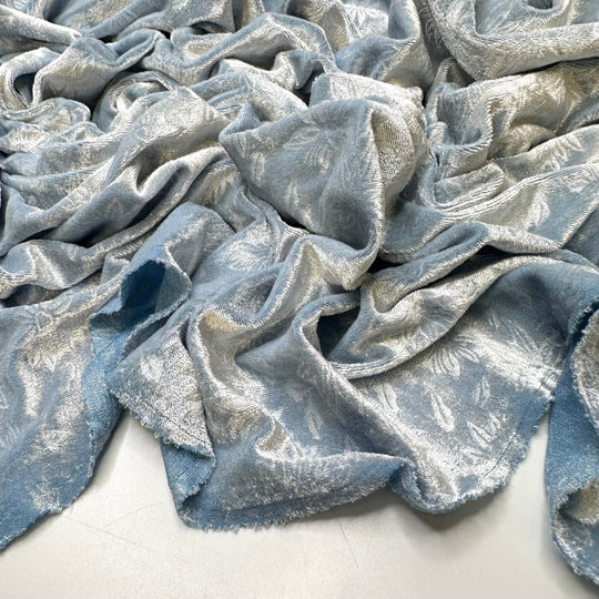 Going As Elsa Again - Embossed Knitted Velour Polyester Blend Knit - Light Blue Floral - 1.15M Bundle - True Deadstock fabric Fabric by private - Sustainable Textile | FABCYCLE