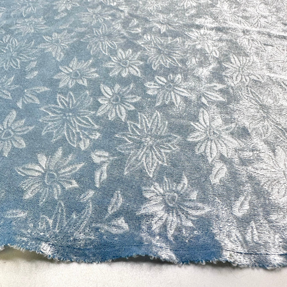 Going As Elsa Again - Embossed Knitted Velour Polyester Blend Knit - Light Blue Floral - 1.15M Bundle - True Deadstock fabric Fabric by private - Sustainable Textile | FABCYCLE