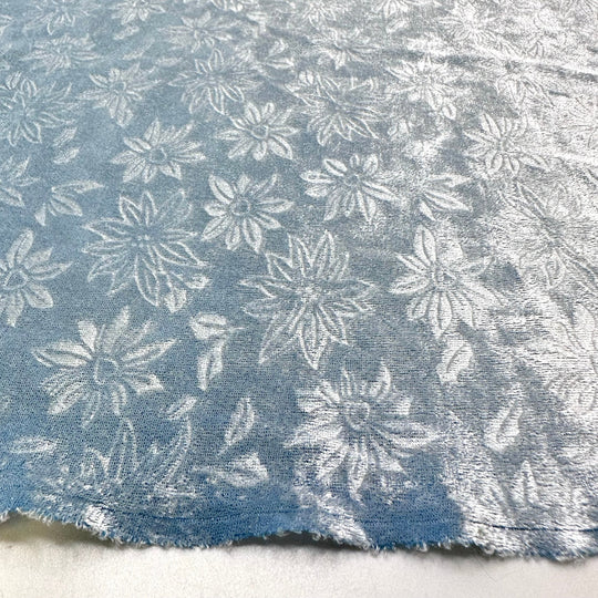 Going As Elsa Again - Embossed Knitted Velour Polyester Blend Knit - Light Blue Floral - 1.15M Bundle - True Deadstock fabric Fabric by private - Sustainable Textile | FABCYCLE