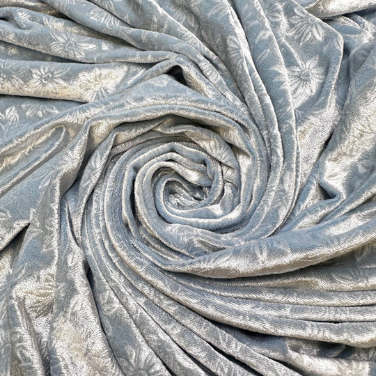 Going As Elsa Again - Embossed Knitted Velour Polyester Blend Knit - Light Blue Floral - 1.15M Bundle - True Deadstock fabric Fabric by private - Sustainable Textile | FABCYCLE