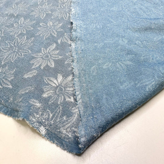 Going As Elsa Again - Embossed Knitted Velour Polyester Blend Knit - Light Blue Floral - 1.15M Bundle - True Deadstock fabric Fabric by private - Sustainable Textile | FABCYCLE