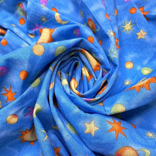 Going To The Planetarium - Cotton Woven - Blue Multi Space - 1.3M Bundle - True Deadstock fabric Fabric by private - Sustainable Textile | FABCYCLE