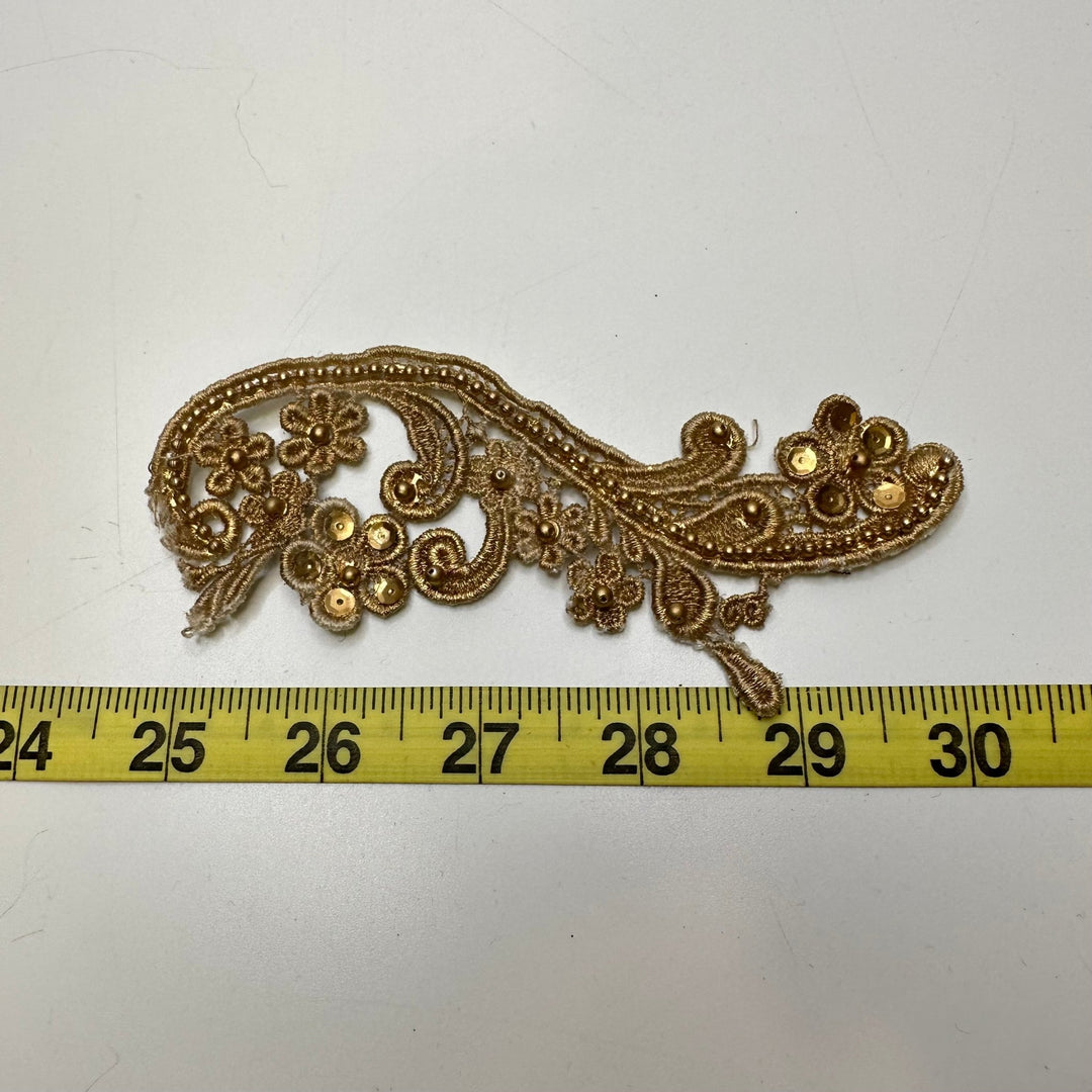Gold Beaded Applique - Gold - Individual - True Deadstock supplies Fabric by private - Sustainable Textile | FABCYCLE