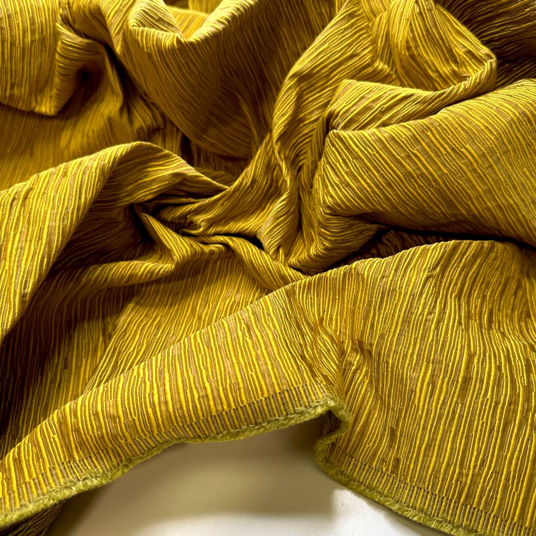 Golden Candle Light - Satin Ribbing Tapestry Weave Poly/Acrylic Woven - Yellow/Gold - 1.1M Bundle - True Deadstock fabric Fabric by private - Sustainable Textile | FABCYCLE