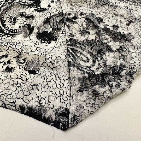 Good Old Oreos - Lace Poly/Spandex Knit - Black/White Floral - 1.7M Bundle - True Deadstock fabric Fabric by private - Sustainable Textile | FABCYCLE