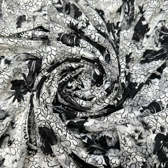Good Old Oreos - Lace Poly/Spandex Knit - Black/White Floral - 1.7M Bundle - True Deadstock fabric Fabric by private - Sustainable Textile | FABCYCLE