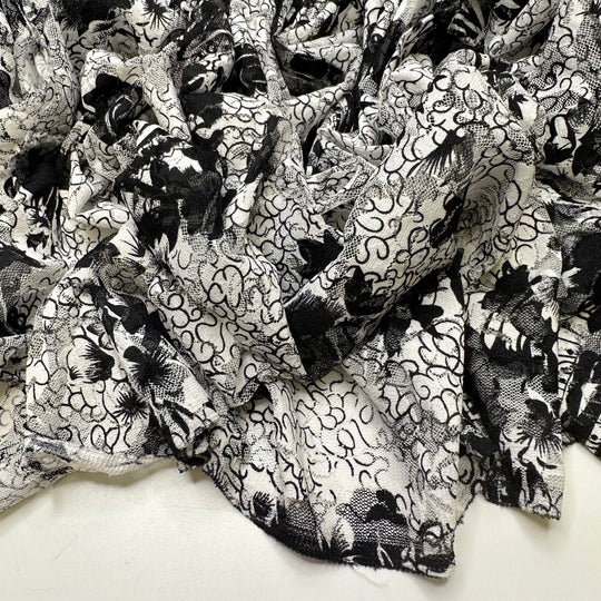 Good Old Oreos - Lace Poly/Spandex Knit - Black/White Floral - 1.7M Bundle - True Deadstock fabric Fabric by private - Sustainable Textile | FABCYCLE