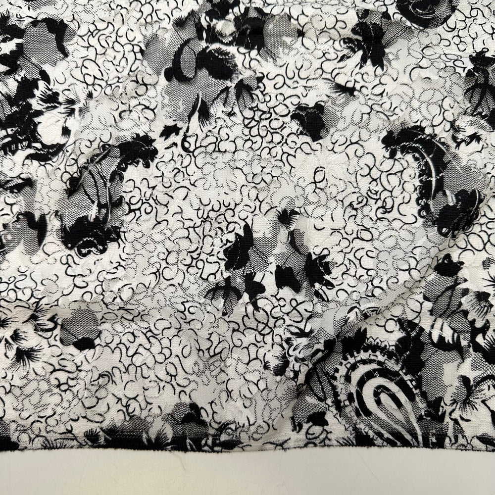 Good Old Oreos - Lace Poly/Spandex Knit - Black/White Floral - 1.7M Bundle - True Deadstock fabric Fabric by private - Sustainable Textile | FABCYCLE