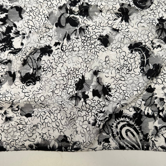 Good Old Oreos - Lace Poly/Spandex Knit - Black/White Floral - 1.7M Bundle - True Deadstock fabric Fabric by private - Sustainable Textile | FABCYCLE