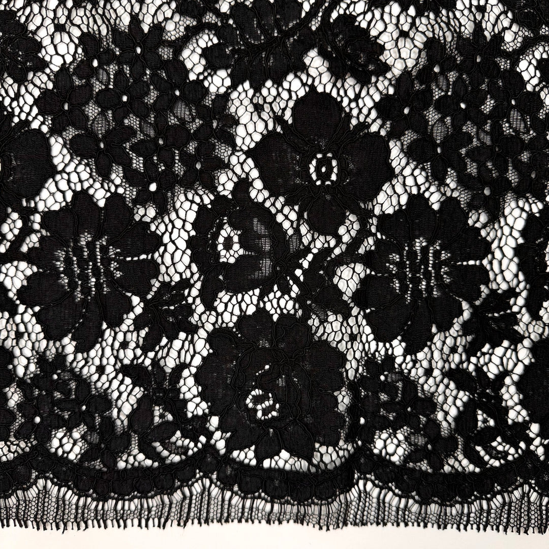 Goth Wedding - Lace Nylon Blend Knit - Black Floral - 1.4M Bundle - True Deadstock fabric Fabric by private - Sustainable Textile | FABCYCLE