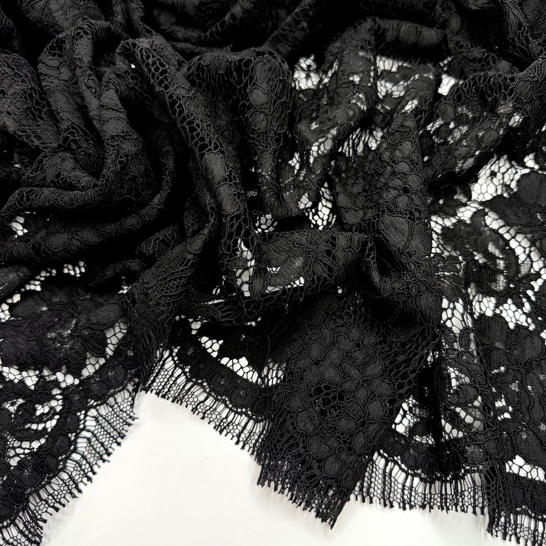 Goth Wedding - Lace Nylon Blend Knit - Black Floral - 1.4M Bundle - True Deadstock fabric Fabric by private - Sustainable Textile | FABCYCLE
