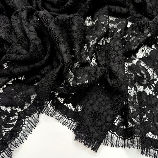 Goth Wedding - Lace Nylon Blend Knit - Black Floral - 1.4M Bundle - True Deadstock fabric Fabric by private - Sustainable Textile | FABCYCLE