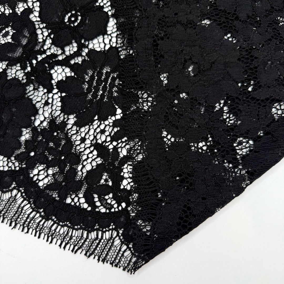Goth Wedding - Lace Nylon Blend Knit - Black Floral - 1.4M Bundle - True Deadstock fabric Fabric by private - Sustainable Textile | FABCYCLE