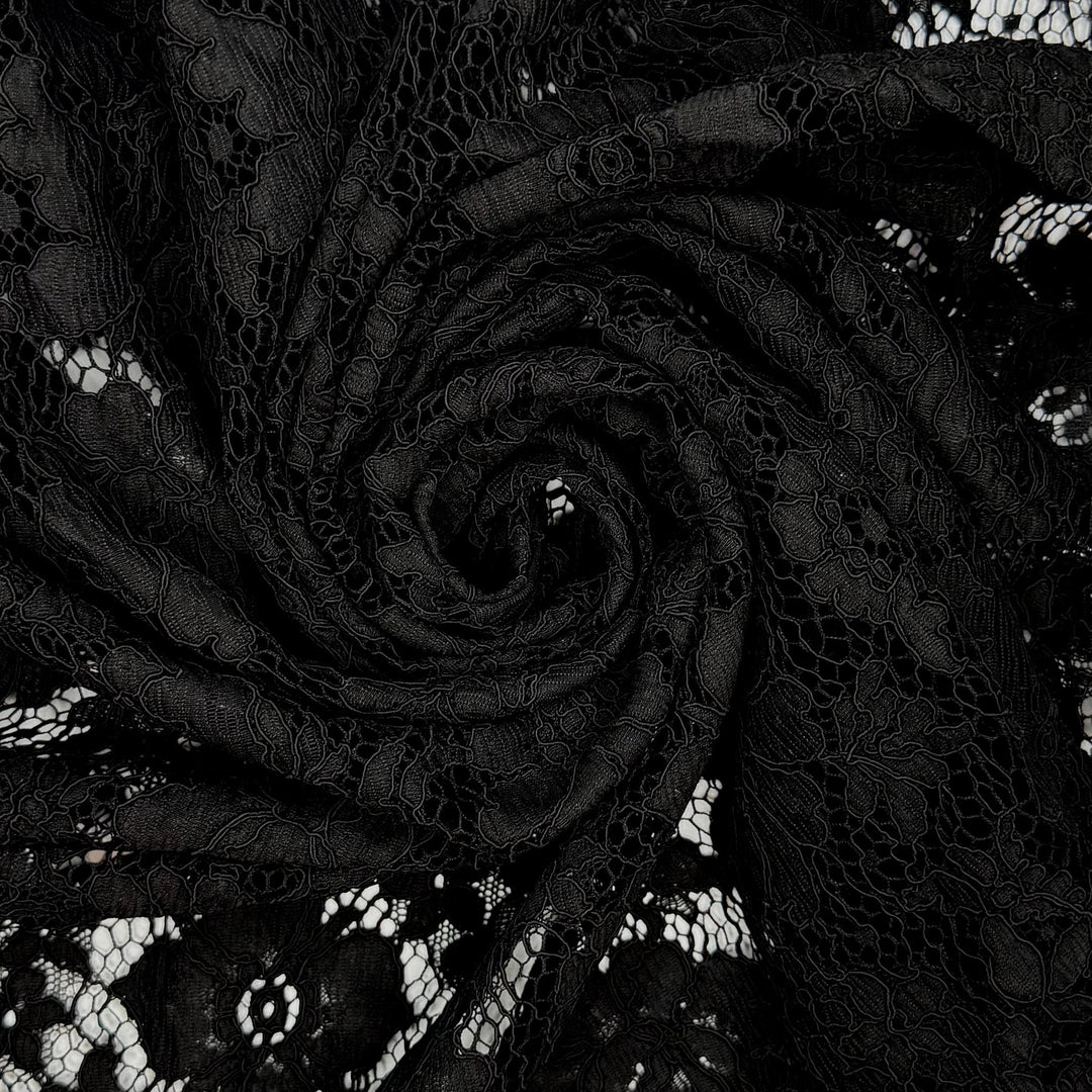 Goth Wedding - Lace Nylon Blend Knit - Black Floral - 1.4M Bundle - True Deadstock fabric Fabric by private - Sustainable Textile | FABCYCLE