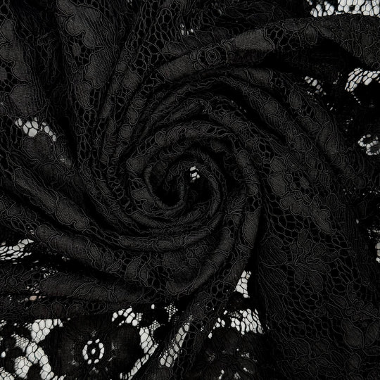 Goth Wedding - Lace Nylon Blend Knit - Black Floral - 1.4M Bundle - True Deadstock fabric Fabric by private - Sustainable Textile | FABCYCLE