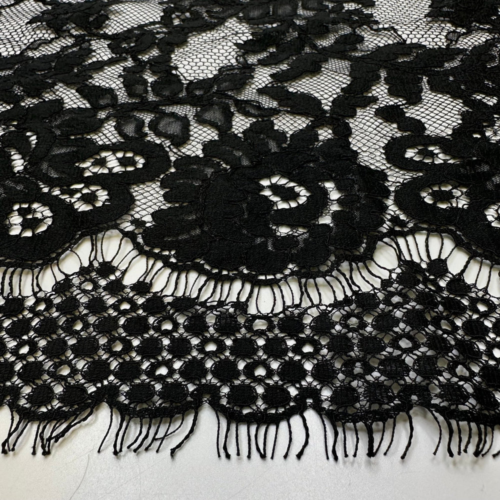 Gothic Wedding - Lace Polyester Blend Knit - Black Floral - 0.6M Bundle - True Deadstock fabric Fabric by private - Sustainable Textile | FABCYCLE