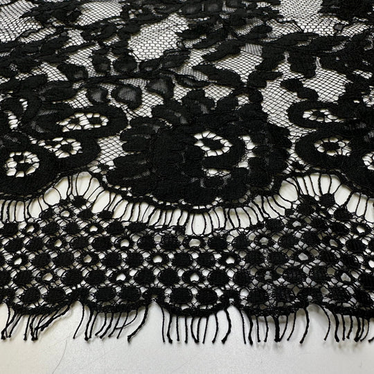 Gothic Wedding - Lace Polyester Blend Knit - Black Floral - 0.6M Bundle - True Deadstock fabric Fabric by private - Sustainable Textile | FABCYCLE