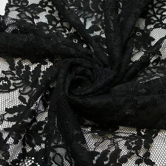 Gothic Wedding - Lace Polyester Blend Knit - Black Floral - 0.6M Bundle - True Deadstock fabric Fabric by private - Sustainable Textile | FABCYCLE