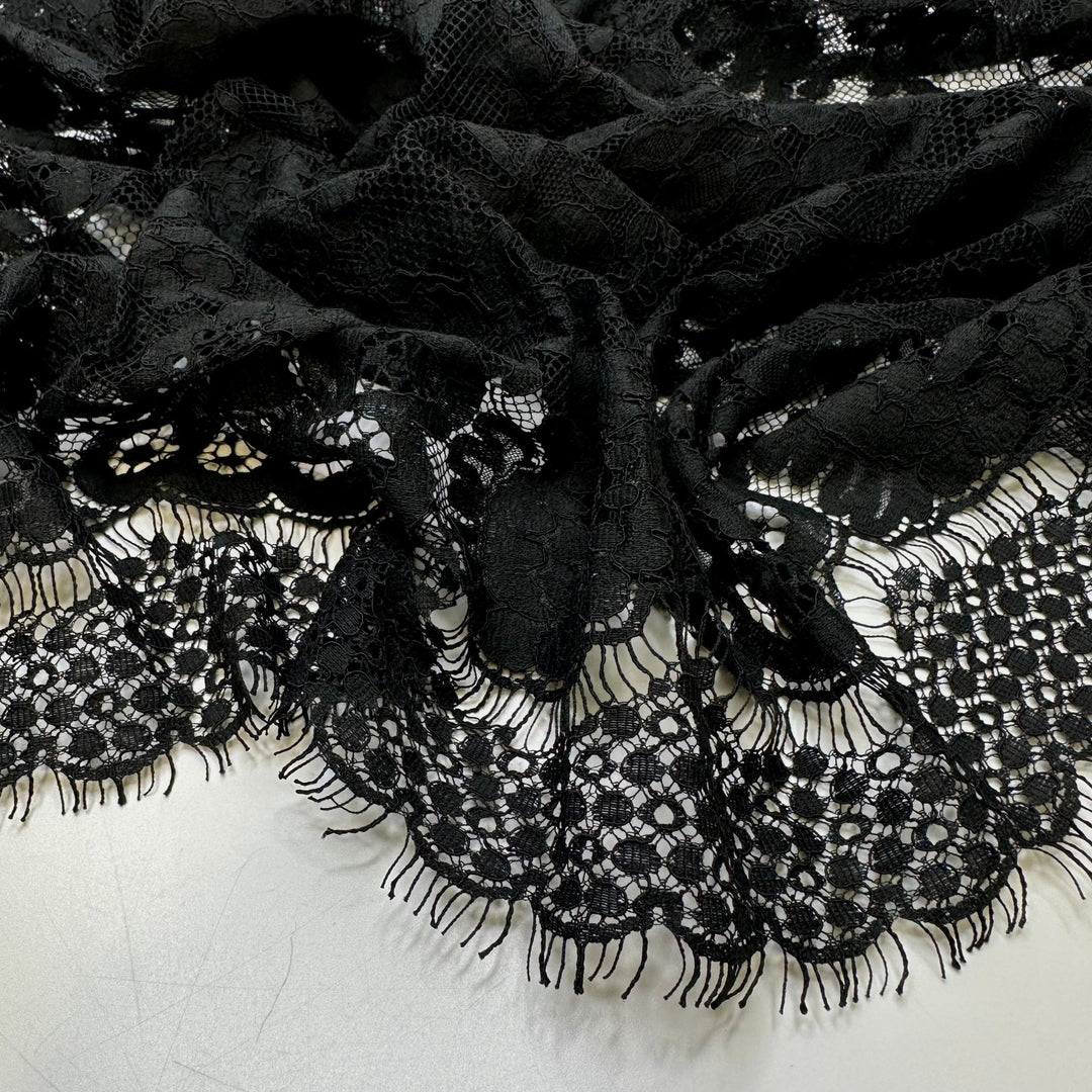 Gothic Wedding - Lace Polyester Blend Knit - Black Floral - 0.6M Bundle - True Deadstock fabric Fabric by private - Sustainable Textile | FABCYCLE