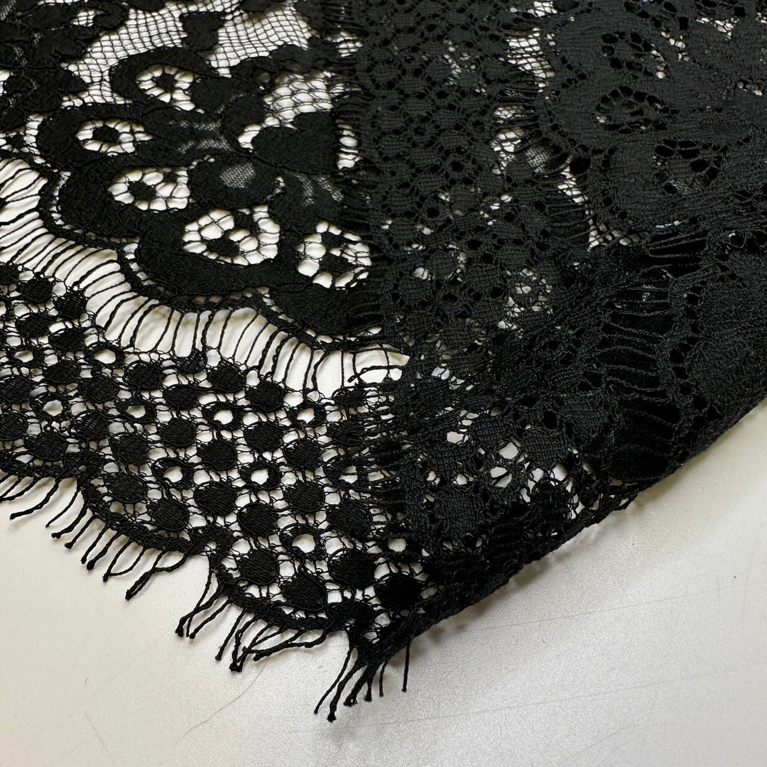 Gothic Wedding - Lace Polyester Blend Knit - Black Floral - 0.6M Bundle - True Deadstock fabric Fabric by private - Sustainable Textile | FABCYCLE
