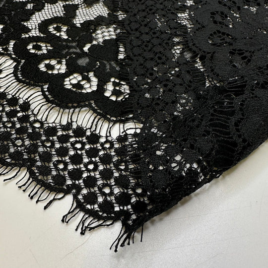 Gothic Wedding - Lace Polyester Blend Knit - Black Floral - 0.6M Bundle - True Deadstock fabric Fabric by private - Sustainable Textile | FABCYCLE
